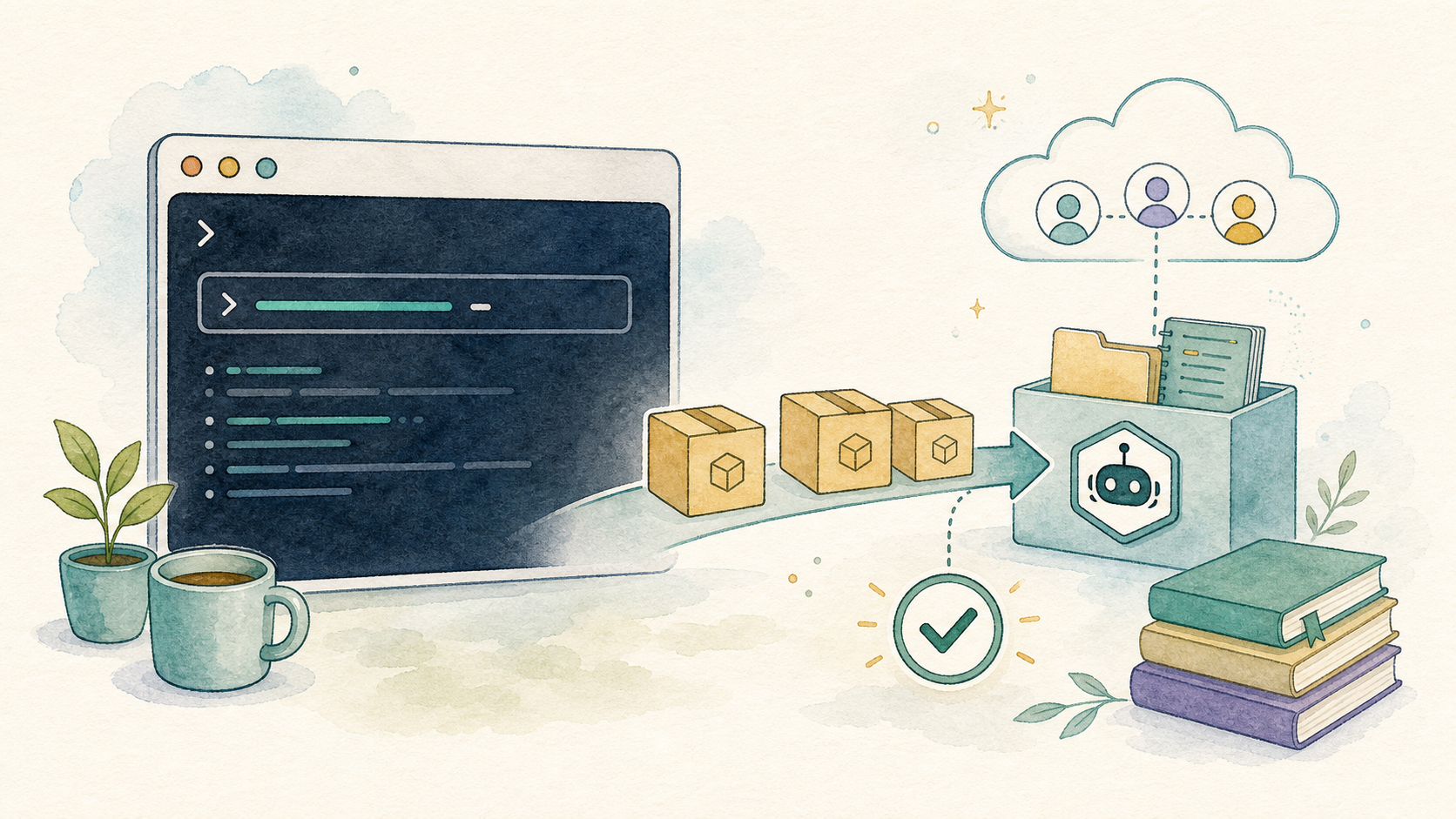 Illustration of a CoCalc-AI terminal installing GitHub CLI packages and ending with a verification check