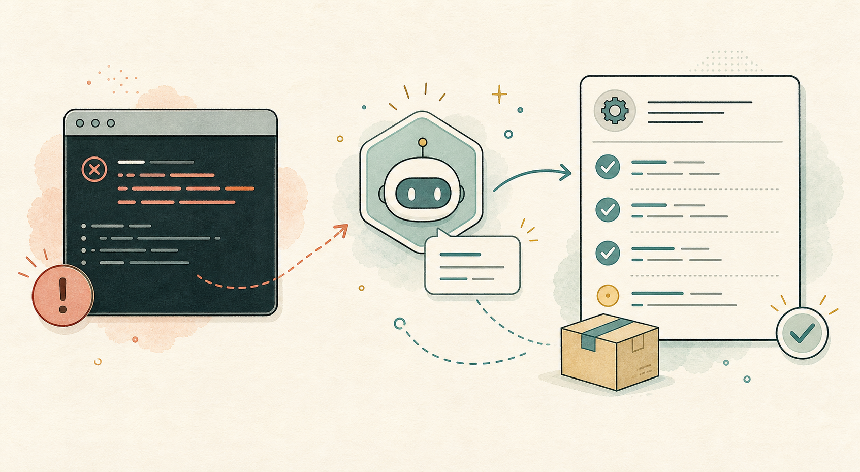 Illustration of Codex turning an error message into a narrow installation plan and verification checklist