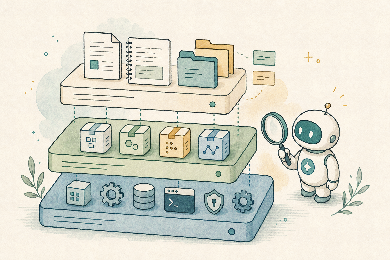 Illustration of project files, language packages, and system packages as three layers in a CoCalc-AI environment